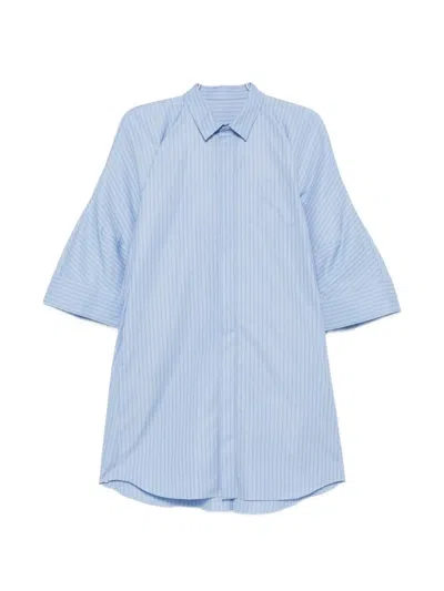 Sacai Striped Flared-sleeve Shirt Mini Dress In Blue