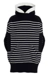 Sacai Navy Blue Striped Hooded Cape