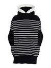 Sacai Navy Blue Striped Hooded Cape In Blue