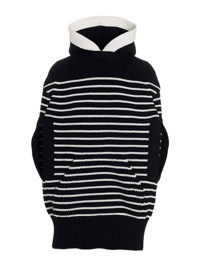 SACAI STRIPED HOODED CAPE