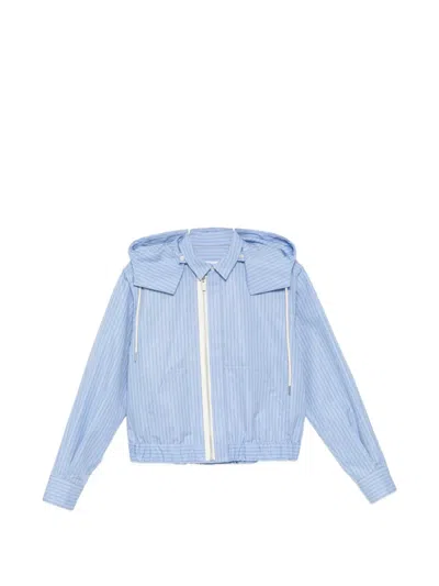Sacai Striped Hooded Jacket In Blue