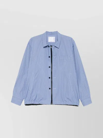 Sacai Striped Jacket With Chest Pocket In Blue