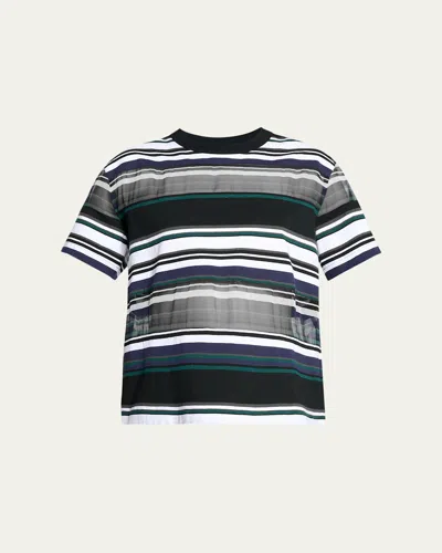 Sacai Striped Jersey Short-sleeve T-shirt In Black