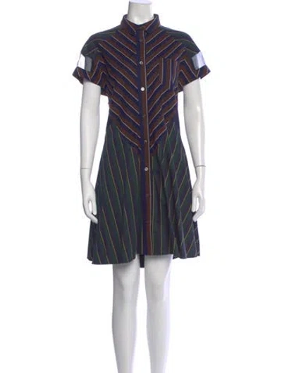 Pre-owned Sacai Striped Knee-length Dress In Blue
