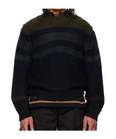 SACAI STRIPED KNIT PULLOVER SWEATER