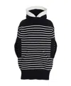 Sacai Navy Blue Striped Hooded Cape In Black