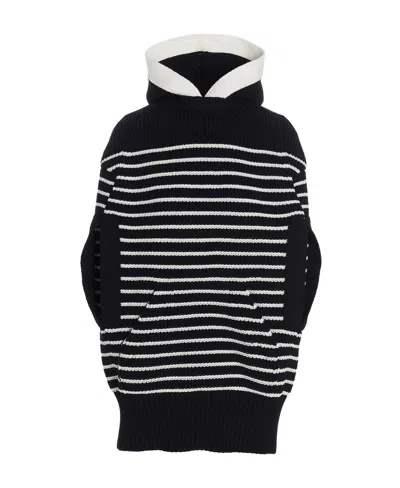 SACAI SACAI STRIPED SHORT-SLEEVED KNITTED HOODIE