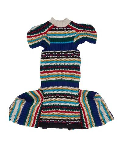 Sacai Striped Knitted Ruffled Dress In Multi