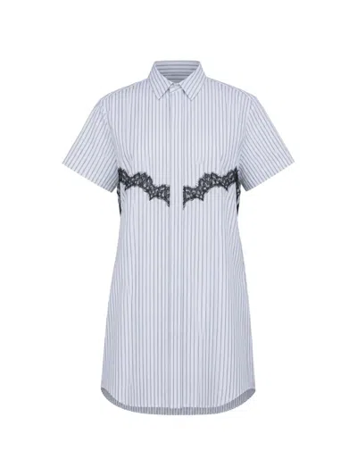 Sacai Striped Lace-trim Shirt Dress In Multi