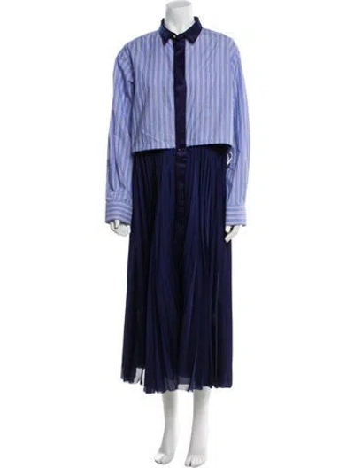 Pre-owned Sacai Striped Long Dress In Blue