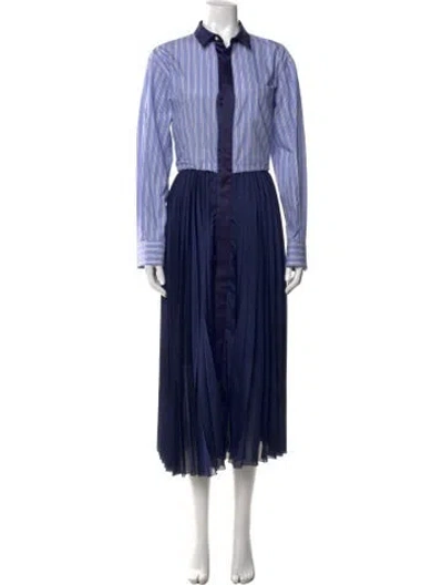 Pre-owned Sacai Striped Long Dress In Blue