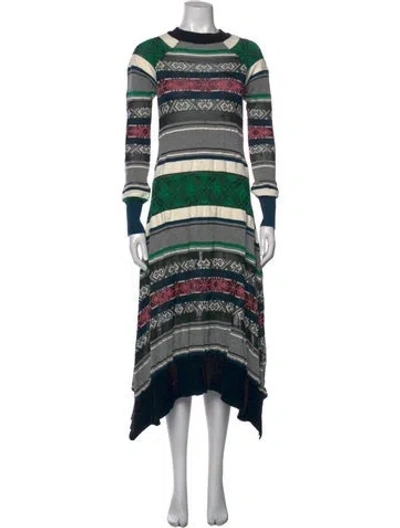 Pre-owned Sacai Striped Long Dress In Green