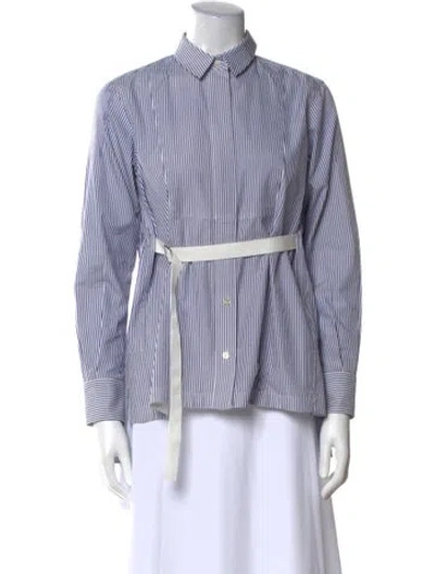 Pre-owned Sacai Striped Long Sleeve Button-up Top In Blue