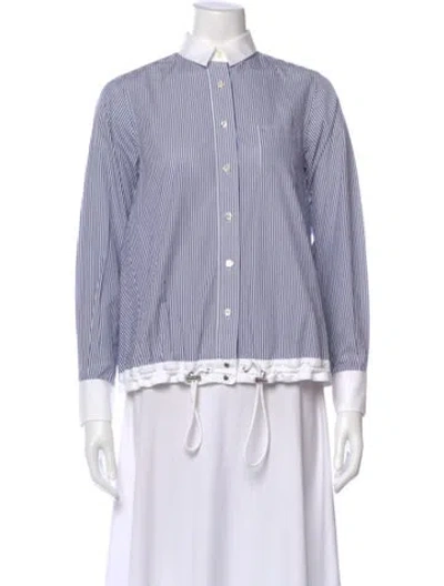 Pre-owned Sacai Striped Long Sleeve Button-up Top In Blue
