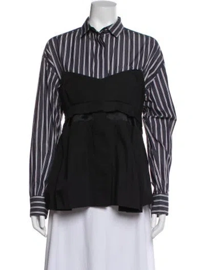 Pre-owned Sacai Striped Long Sleeve Button-up Top In Blue