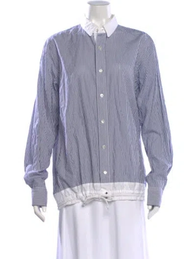 Pre-owned Sacai Striped Long Sleeve Button-up Top In Blue