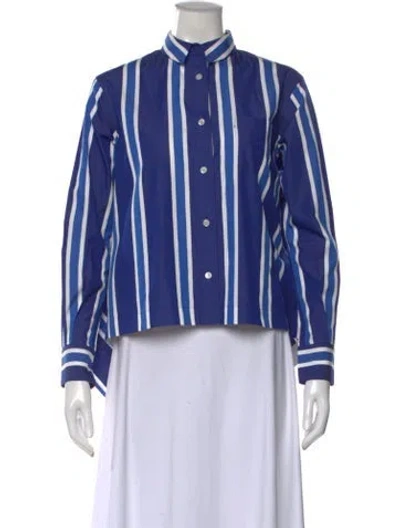 Pre-owned Sacai Striped Long Sleeve Button-up Top In Blue