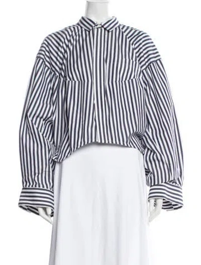 Pre-owned Sacai Striped Long Sleeve Button-up Top In Blue
