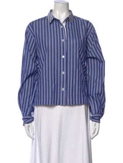 Pre-owned Sacai Striped Long Sleeve Button-up Top In Blue