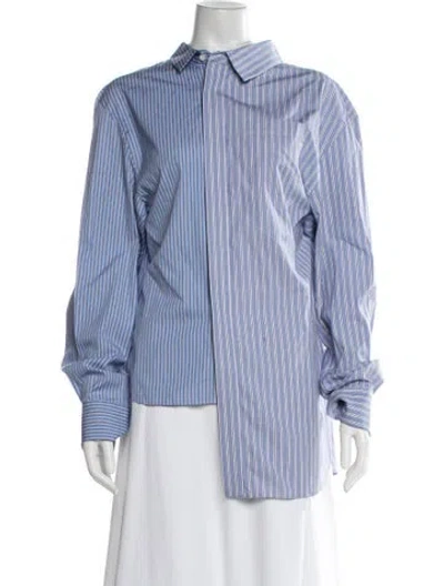 Pre-owned Sacai Striped Long Sleeve Button-up Top W/ Tags In Blue