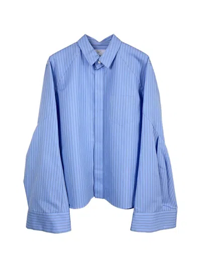 Sacai Striped Long-sleeved Shirt In Blue