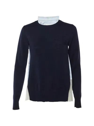 Pre-owned Sacai Striped Mesh-detail Sweater In Blue