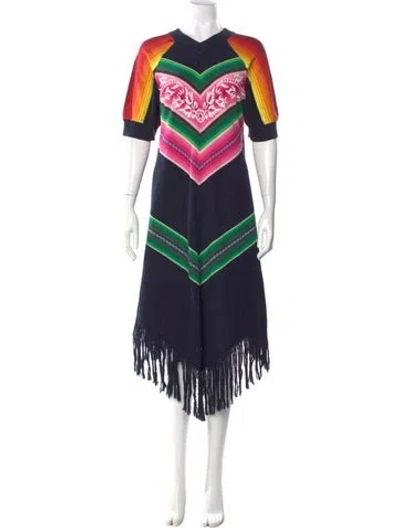 Pre-owned Sacai Striped Midi Length Dress In Blue