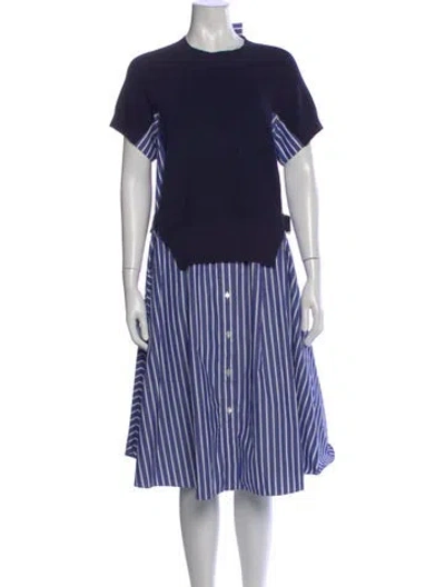 Pre-owned Sacai Striped Midi Length Dress In Blue