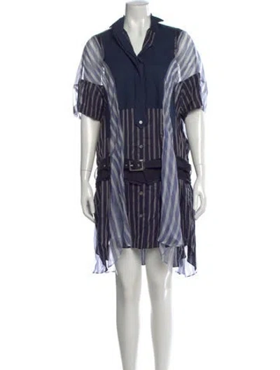 Pre-owned Sacai Striped Midi Length Dress In Blue