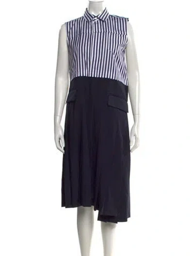 Pre-owned Sacai Striped Midi Length Dress In Blue