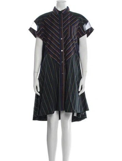 Pre-owned Sacai Striped Midi Length Dress In Blue