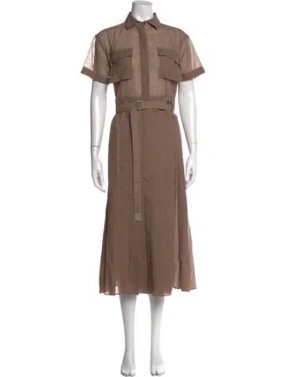 Pre-owned Sacai Striped Midi Length Dress W/ Tags In Brown