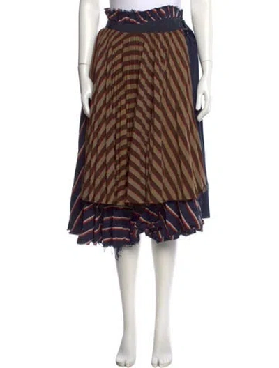 Pre-owned Sacai Striped Midi Length Skirt In Brown
