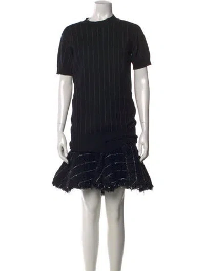 Pre-owned Sacai Striped Mini Dress In Black