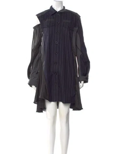 Pre-owned Sacai Striped Mini Dress In Blue