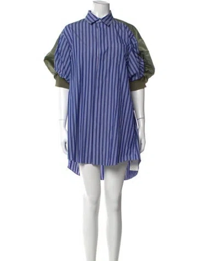 Pre-owned Sacai Striped Mini Dress In Blue