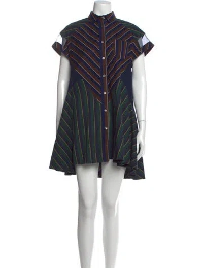 Pre-owned Sacai Striped Mini Dress In Blue