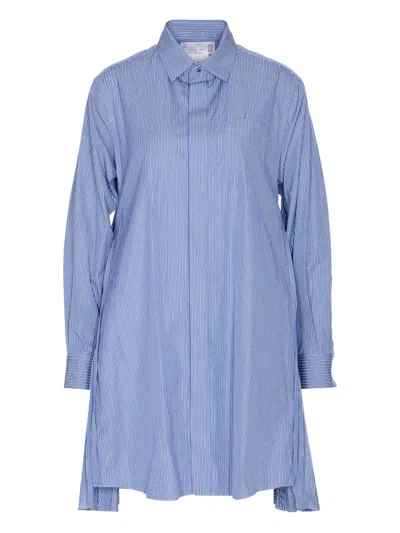 Sacai Striped Mini Shirt Dress In Blue