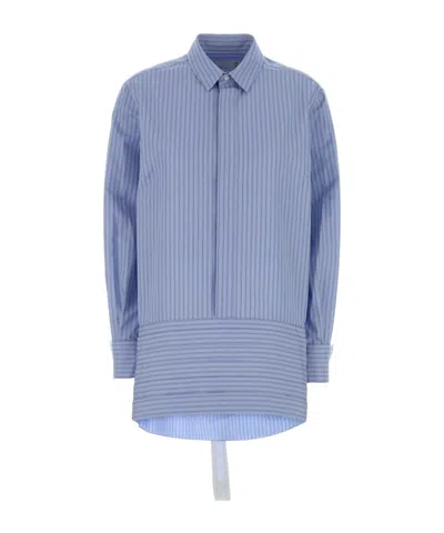 Sacai Striped Mini Shirt Dress In Blue