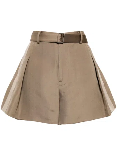 Sacai Striped Mini Shorts In Beige