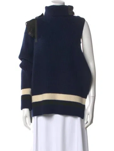 Pre-owned Sacai Striped Mock Neck Sweater In Blue