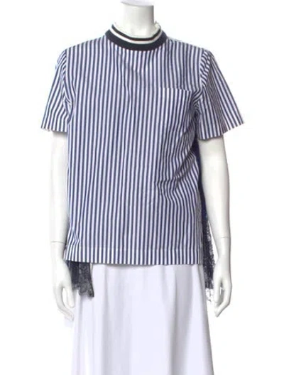 Pre-owned Sacai Striped Mock Neck Top In Blue