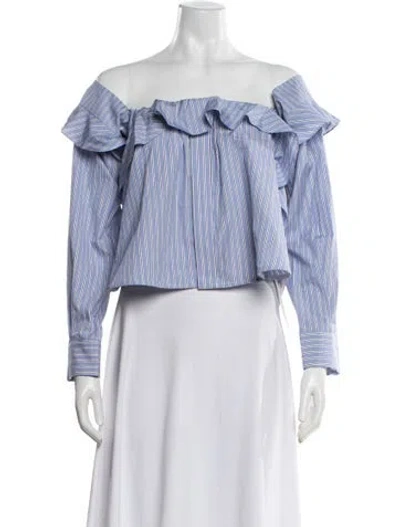 Pre-owned Sacai Striped Off-the-shoulder Blouse In Blue