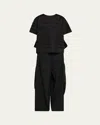 Sacai Striped Open-back Organza Ruffle Top In Black X Navy