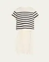 Sacai Striped Open-back Organza Ruffle Top In Off Whitex Navy