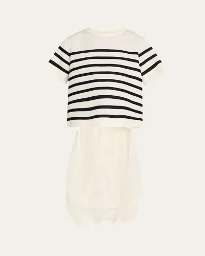 SACAI STRIPED OPEN-BACK ORGANZA RUFFLE TOP 