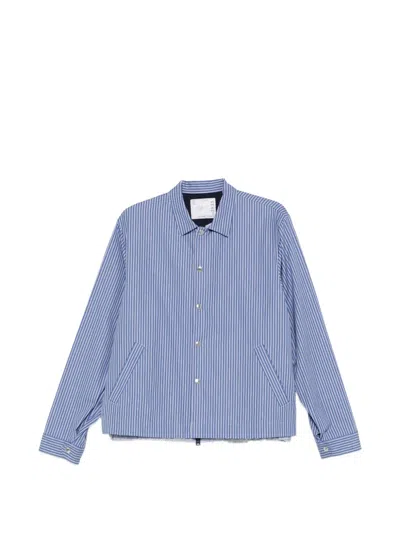 Sacai Striped Overshirt In Blue