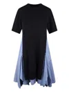 Sacai Cotton And Knit Dress With Asymmetric Hem