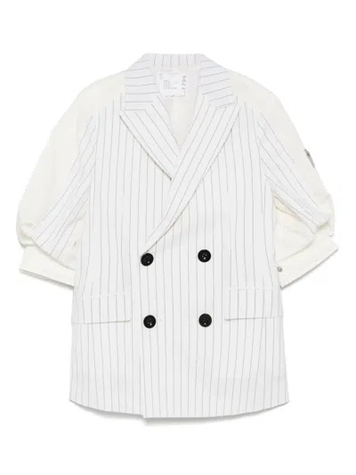 Sacai Striped Panelled Blazer In Off White Stripe