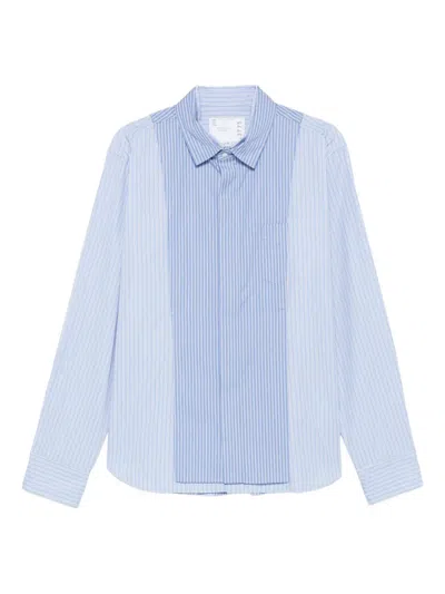 Sacai Striped Panelled Shirt In Blue